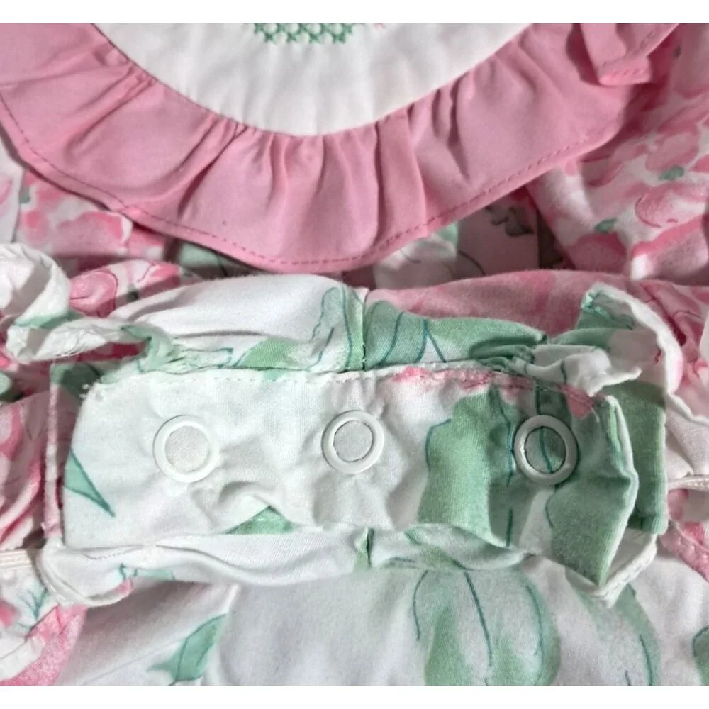 Vintage Baby Togs Embroidered Floral‎ Romper 3-6 Months Pink & White Ruffle